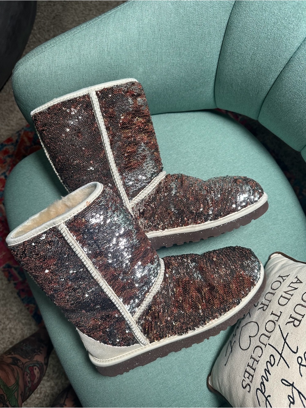 Ugg Sequin Mid-Calf Winter Boots in Brown Multi